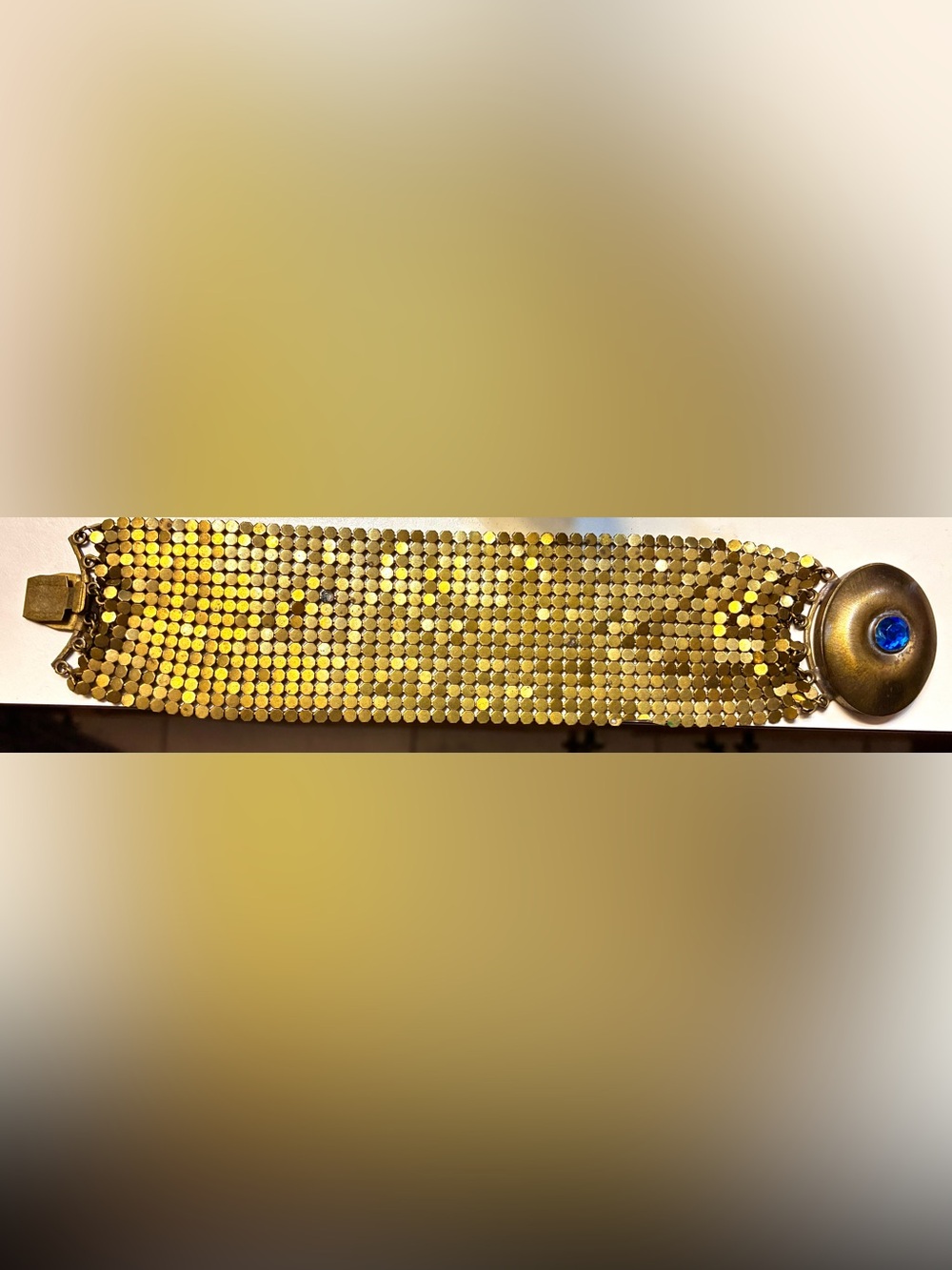 Antique/Vintage Mesh Bracelet w/ Dome-shape Enclosing Blue Crystal